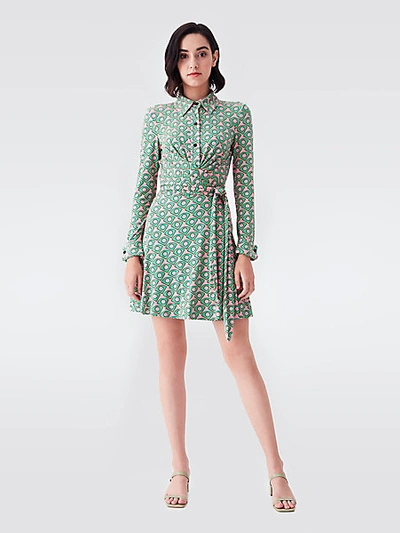Shop Diane Von Furstenberg Didi Silk-viscose Buttoned Wrap Dress In Fun Club Medium Green
