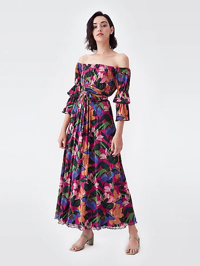 Shop Diane Von Furstenberg Cheryl Mesh Maxi Dress In Oasis Small