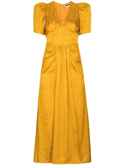 Shop Rotate Birger Christensen Alma V-neck Puff-sleeve Dress In Yellow