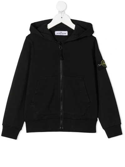 Shop Stone Island Junior Logo-patch Sleeve Hoodie In Black