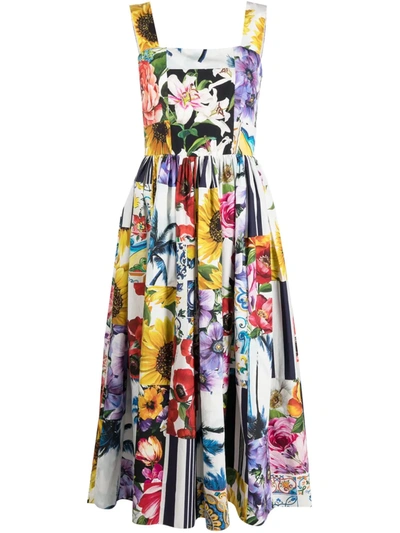 Shop Dolce & Gabbana Floral Patchwork Print Dress In White