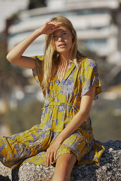 Shop Anthropologie Robin Tiered Mini Dress In Yellow