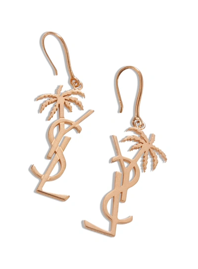 Shop Saint Laurent Monogram Palm Tree Earrings In Oro