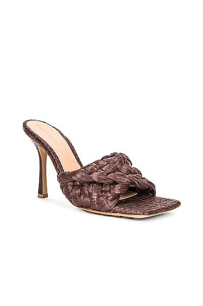 Bottega Veneta Brown Raffia Stretch Heeled Mules In Bitter Chocolate
