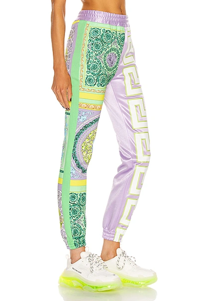Shop Versace Barocco Jogger In Lilac & Green Water