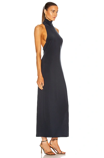 Norma Kamali Halter Turtleneck Side Slit Dress In Pewter