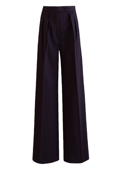 Shop Max Mara Wool Canvas Trousers In Nero