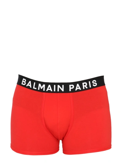 Shop Balmain Boxer With Logoed Elastic In Rosso