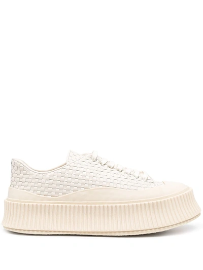 Shop Jil Sander Interwoven Flatform Low-top Sneakers In White