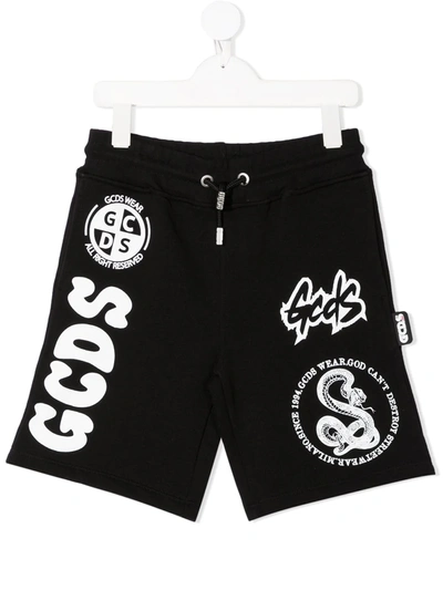 Gcds Logo Print Cotton Track Shorts In Black