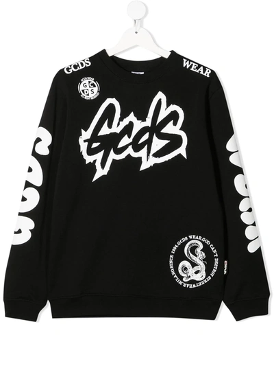Shop Gcds Logo Pattern Sweatshirt In Black