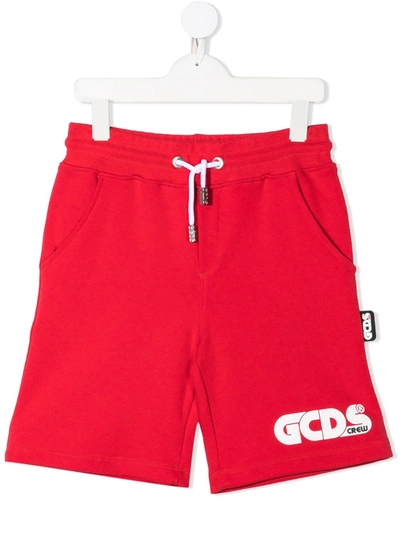 Gcds Teen Logo-print Jersey Shorts In Red