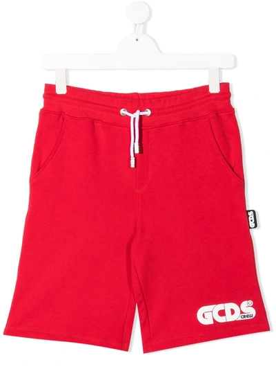 Gcds Teen Logo-print Jersey Shorts In Red