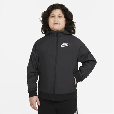 Shop Nike Sportswear Windrunner Big Kids' (boys') Loose Hip-length Hooded Jacket (extended Size) In Black