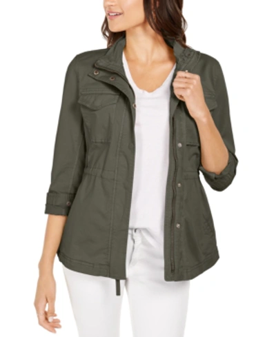 Shop Style & Co Petite Cotton Utility Jacket, Created For Macy's In Olive Drab