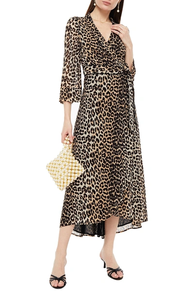 Shop Ganni The Ellie Leopard-print Crepe Midi Wrap Dress In Animal Print