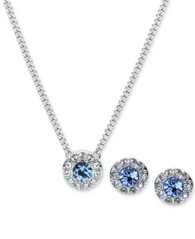 Shop Givenchy Stone & Crystal Halo Pendant Necklace & Stud Earrings Set In Blue