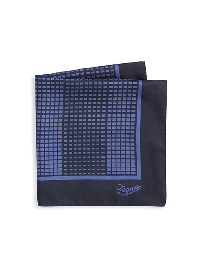 Shop Ermenegildo Zegna Men's Grid Print Silk Pocket Square In Blue