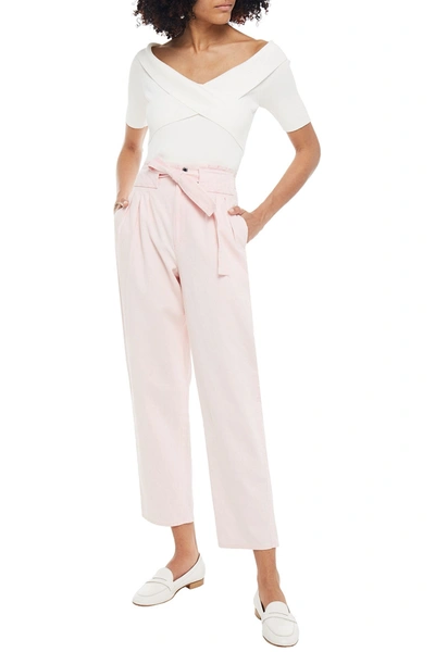 Shop Sandro Tod Belted Cotton-blend Twill Tapered Pants In Baby Pink