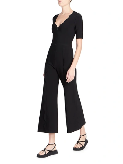 Shop Alaïa Scalloped Wide-leg Jumpsuit In Noir