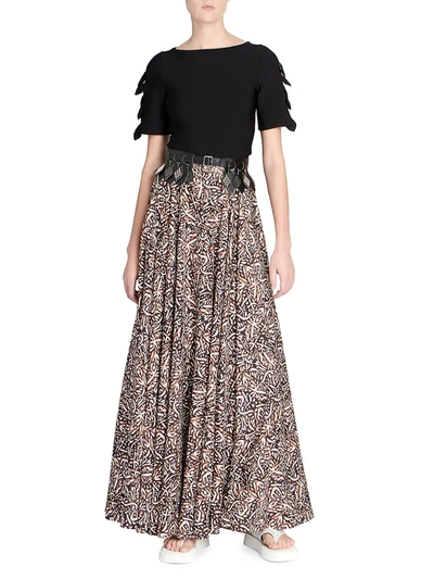 Shop Alaïa Women's Printed Silk Maxi Skirt In Neutral