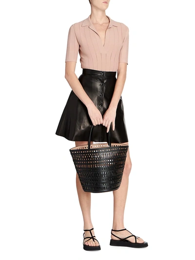 Shop Alaïa Leather Button-front Skirt In Noir