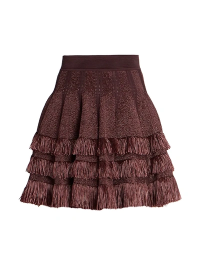 Shop Alaïa Fringe Knit Skirt In Chocolate