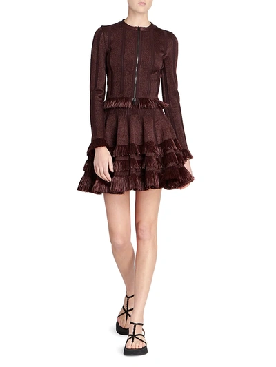 Shop Alaïa Fringe Knit Skirt In Chocolate