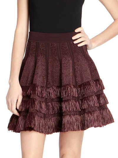 Shop Alaïa Fringe Knit Skirt In Chocolate