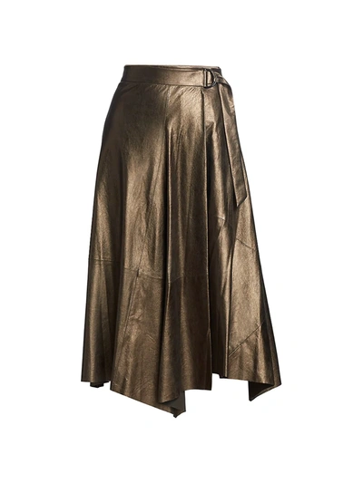 Shop Brunello Cucinelli Women's Metallic Leather Asymmetric Skirt In Bronze