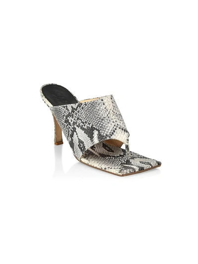 Shop A.w.a.k.e. Katie Square-toe Snakeskin-embossed Leather Thong Sandals In Grey Snake