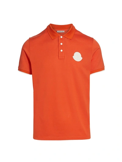 Shop Moncler Cotton Mesh Polo In Orange
