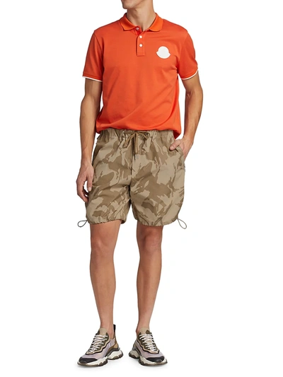 Shop Moncler Cotton Mesh Polo In Orange