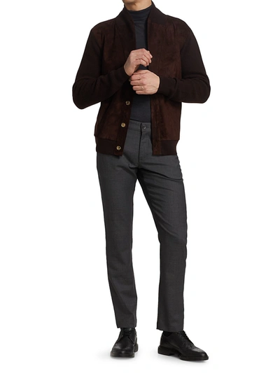 Shop Brett Johnson Suede Front Cashmere Knit Shawl Cardigan In Van Dyke Brown