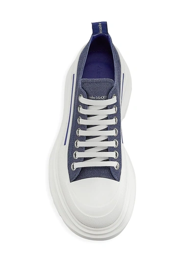 Shop Alexander Mcqueen Tread Slick Denim Lace-up Sneakers In Indigo Blue White