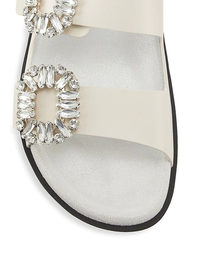 Shop Roger Vivier Slidy Viv Strass Leather Slides In White