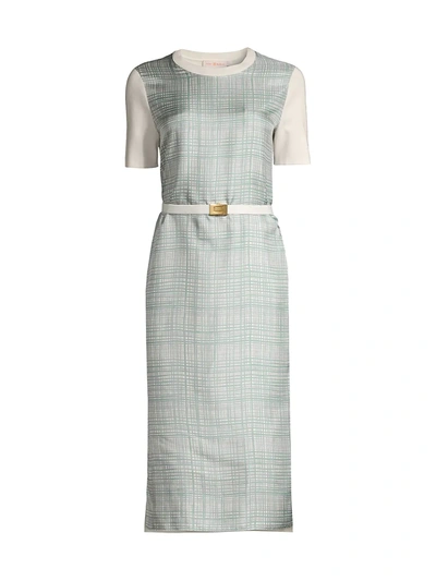 Tory Burch Greer Silk Panel Pencil Dress In New Ivory/ Dusted Blue |  ModeSens