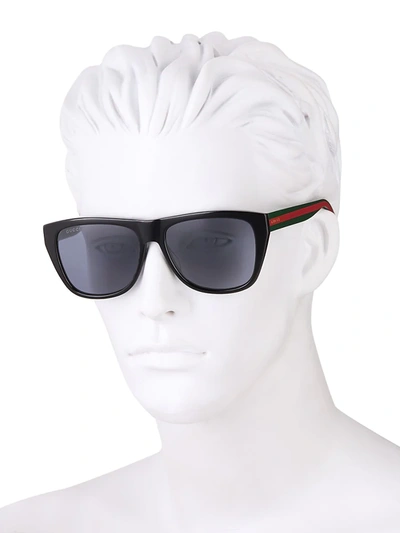 Shop Gucci Men's Web 57mm Sunglasses In Black