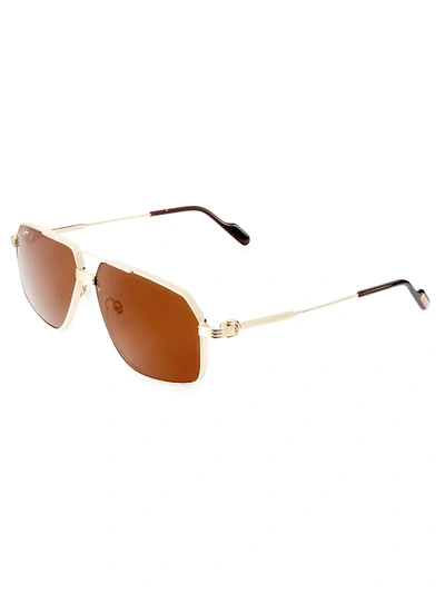 Shop Cartier Men's Core Range 61mm Pilot Sunglasses In Gold