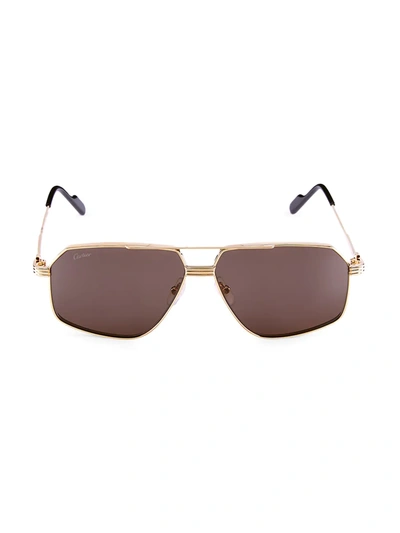 Shop Cartier Men's Core Range 61mm Pilot Sunglasses In Gold