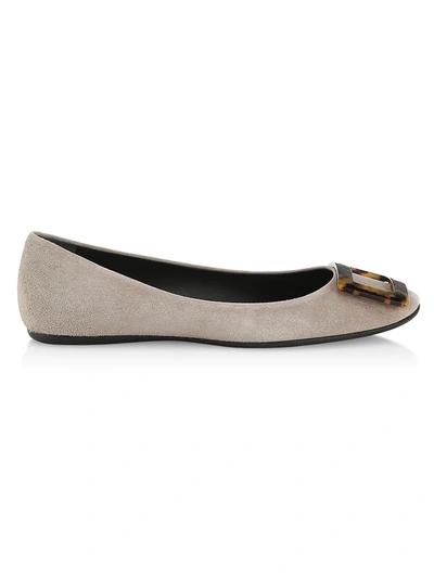 Shop Roger Vivier Gommette Suede Flats In Cement Grey