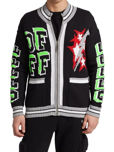 Shop Off-white Wool-blend Knit Bomber Jacket In Black Multicolor