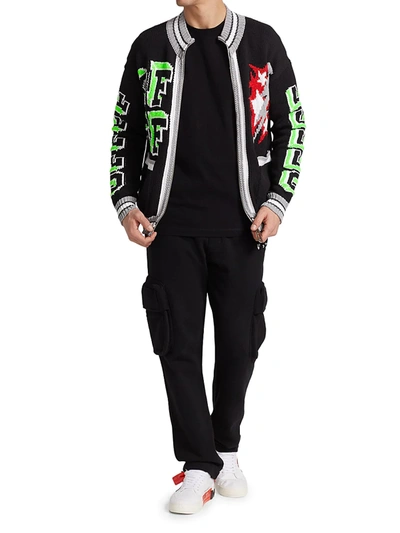 Shop Off-white Wool-blend Knit Bomber Jacket In Black Multicolor