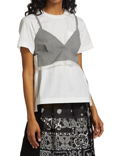 Shop Sacai Suiting Crop Top & T-shirt Set In Gray White