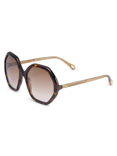 Shop Chloé Women's 58mm Geometric Sunglasses In Avana