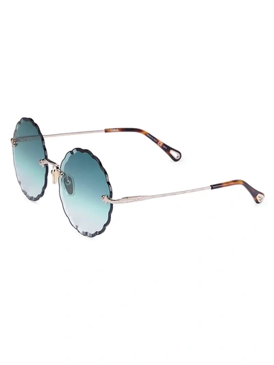 Shop Chloé Women's 60mm Round Scalloped Sunglasses In Gold