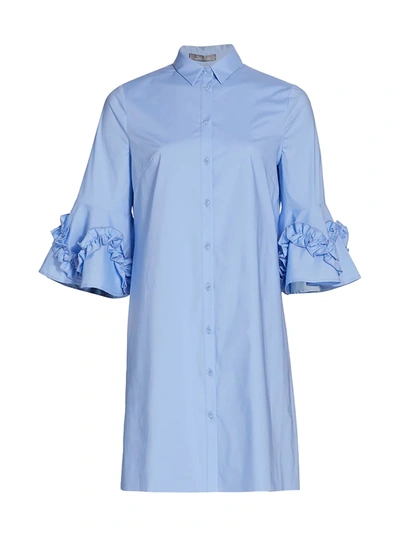 Shop Lela Rose Cotton Poplin Ruffle-detail Shirtdress In Sky