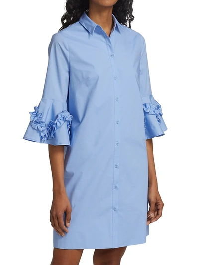 Shop Lela Rose Cotton Poplin Ruffle-detail Shirtdress In Sky