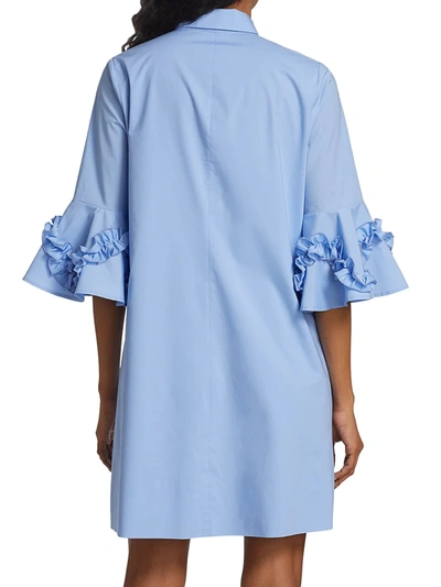 Shop Lela Rose Cotton Poplin Ruffle-detail Shirtdress In Sky