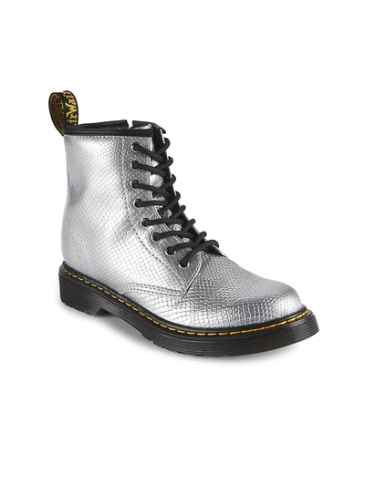 Shop Dr. Martens' Girl's Grade School 1460 Silver Reptile Embossed Combat Boots